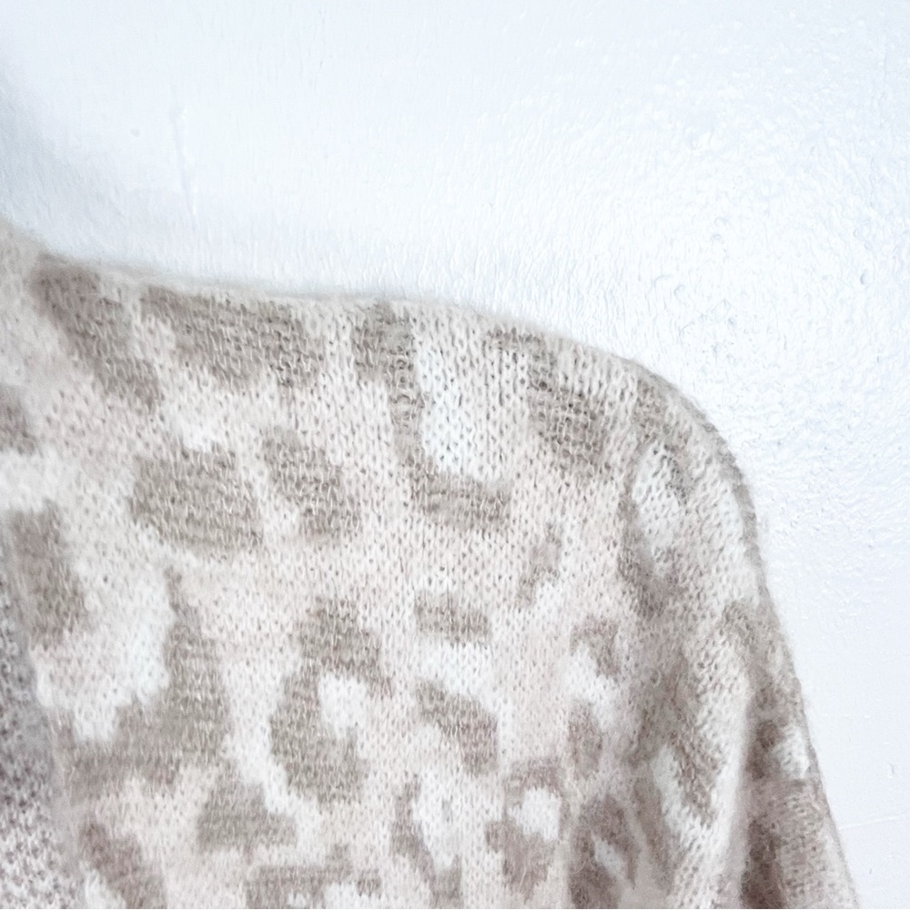TOP SHOP Cream Tan Wool Blend Leopard Print Longline Open Front Cardigan 8/10 - Picture 8 of 9